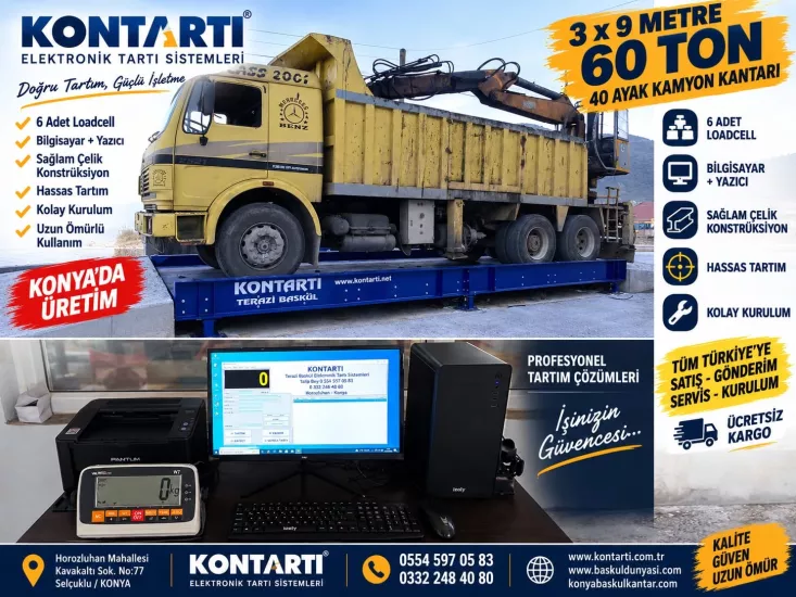 3x9 M 60 Ton Kırkayak Kamyon Kantarı | 6 Loadcell’li Taşınabilir Tartım Sistemi