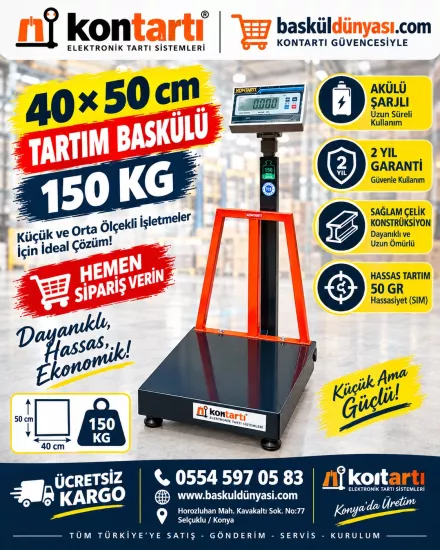 40x50 cm 150 Kg Elektronik Baskül — Dar Alanlar İçin Kompakt ve Hassas Tartım