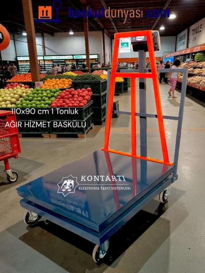 Tekerlekli Ağır Hizmet Baskülü – 90x110 cm, 1 Ton Kapasite 